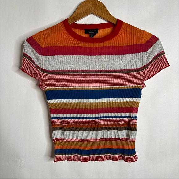 Rag & Bone Katie Metallic Stripe Tee size Small - Picture 3 of 11
